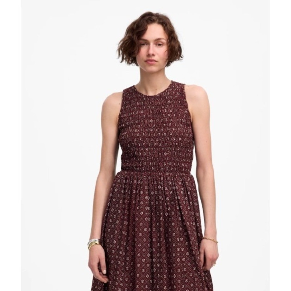 Madewell Dress Small The Melody Smocked Midi Daisy Print Dusty Plum Cotton NV483 - Picture 4 of 15